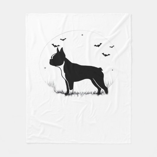 Boston Terrier Dog - Halloween Moon Silhouette Ove Fleece Deken (Voorkant)