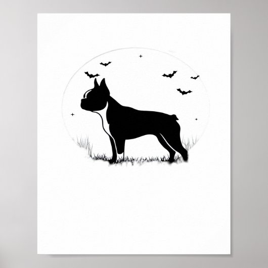 Boston Terrier Dog - Halloween Moon Silhouette Ove Poster (Voorkant)