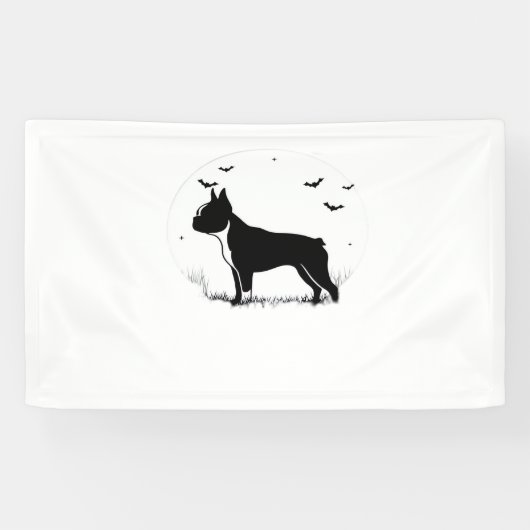Boston Terrier Dog - Halloween Moon Silhouette Ove Spandoek (Horizontaal)