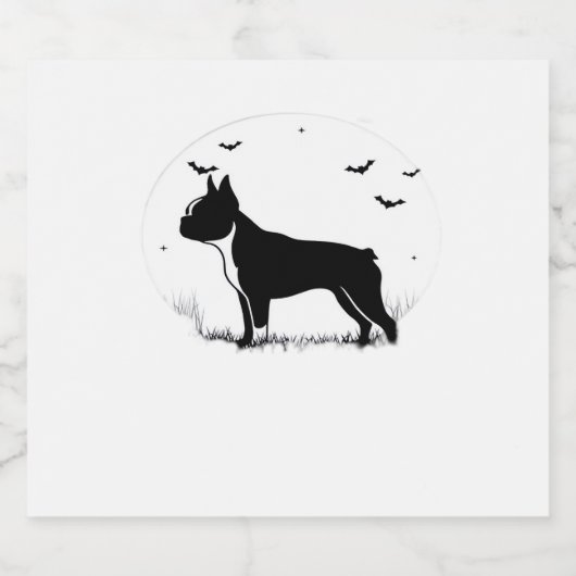 Boston Terrier Dog � Halloween Moon Silhouette Ove Sparkling Wijnetiket (Enkel label)
