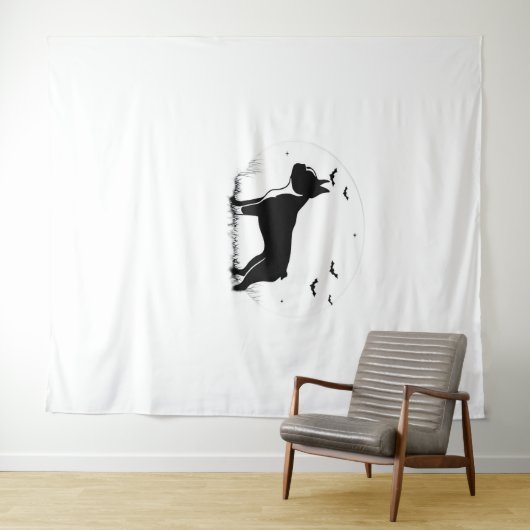 Boston Terrier Dog - Halloween Moon Silhouette Ove Wandkleed (In Situ (horizontaal))