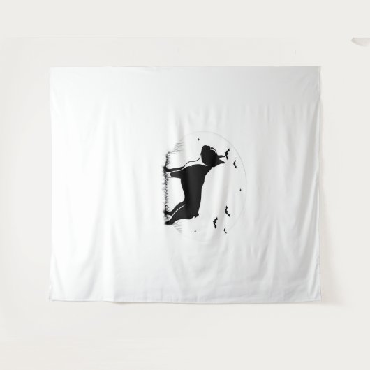 Boston Terrier Dog - Halloween Moon Silhouette Ove Wandkleed (Voorkant (horizontaal))