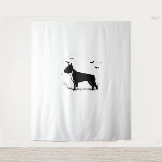 Boston Terrier Dog - Halloween Moon Silhouette Ove Wandkleed (Voorkant)