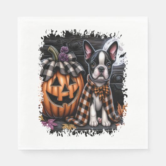 Boston Terrier Dog Halloween Servet (Voorkant)