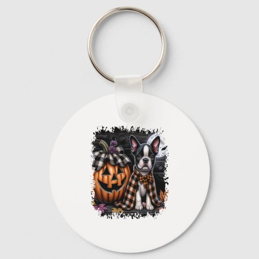 Boston Terrier Dog Halloween Sleutelhanger (Voorkant)