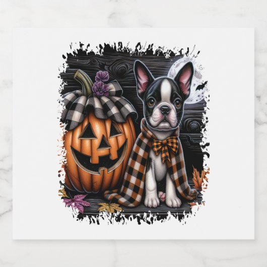 Boston Terrier Dog Halloween Sparkling Wijnetiket (Enkel label)