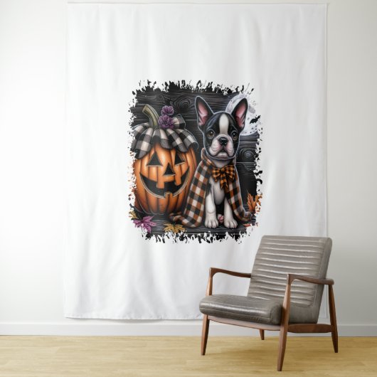 Boston Terrier Dog Halloween Wandkleed (In situ)