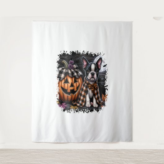 Boston Terrier Dog Halloween Wandkleed (Voorkant)