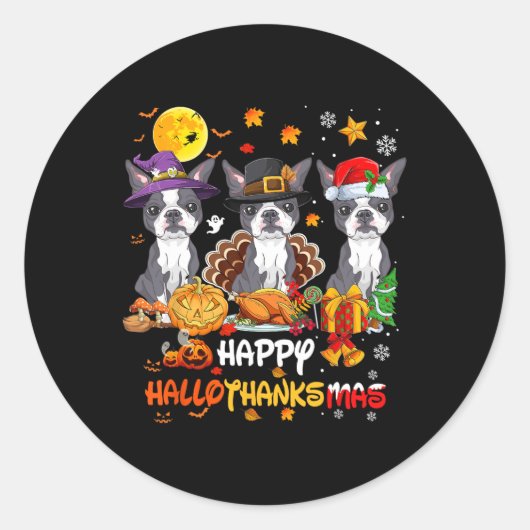 Boston Terrier Dog Happy Halloween Thanksgiving Ch Ronde Sticker (Voorkant)