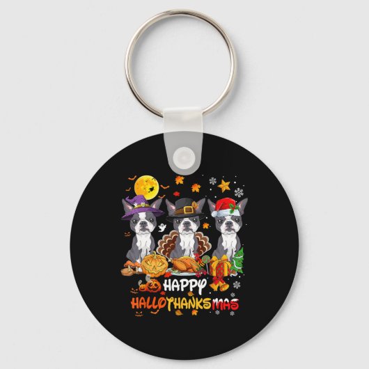 Boston Terrier Dog Happy Halloween Thanksgiving Ch Sleutelhanger (Voorkant)