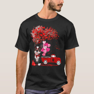 Boston Terrier Dog Heart Tree Valentijnsdag T-shirt