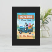Boston Terrier Dog Hit The Beach Funny Driving Car Bedankkaart (Staand voorkant)