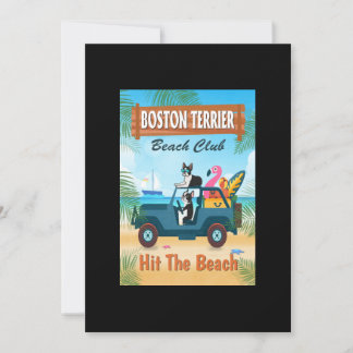 Boston Terrier Dog Hit The Beach Funny Driving Car Bedankkaart
