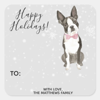 Boston Terrier Dog Holiday Christmas Gift Label