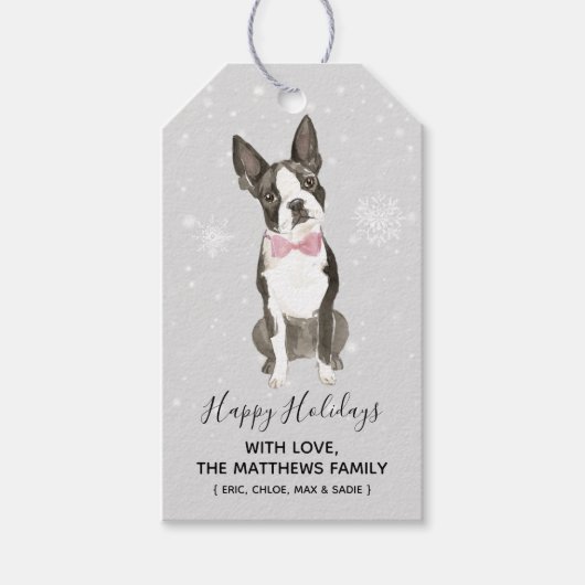 Boston Terrier Dog Holiday Christmas Gift Label Cadeaulabel (Voorkant)