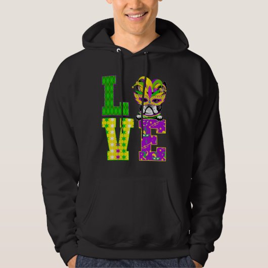 Boston Terrier Dog I Love Mardi Gras Costume Mas Hoodie (Voorkant)
