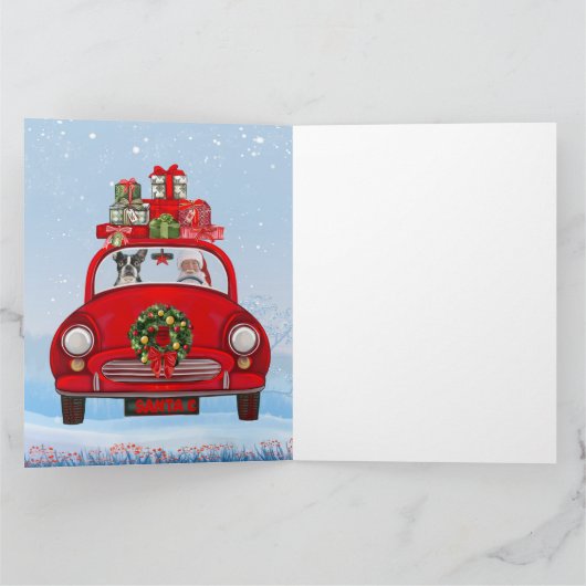 Boston Terrier Dog in auto met kerstman Kaart (Binnen)