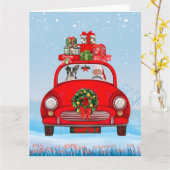 Boston Terrier Dog in auto met kerstman Kaart (Gele Bloem)