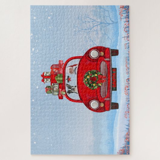 Boston Terrier Dog in auto met kerstman Legpuzzel (Verticaal)