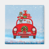 Boston Terrier Dog in auto met kerstman Magneet (Voorkant)