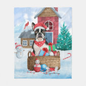 Boston Terrier Dog in het sneeuwkersthondenhuis Fleece Deken (Voorkant)