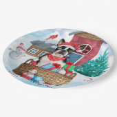 Boston Terrier Dog in het sneeuwkersthondenhuis Papieren Bordje (Gekanteld)