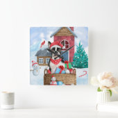 Boston Terrier Dog in het sneeuwkersthondenhuis Vierkante Klok (Huis)