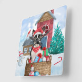 Boston Terrier Dog in het sneeuwkersthondenhuis Vierkante Klok (Hoek)