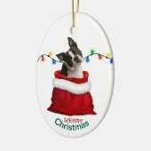 Boston Terrier Dog in Holiday Gift Bag Keramisch Ornament (Links)