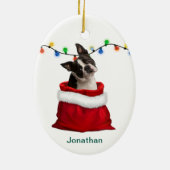 Boston Terrier Dog in Holiday Gift Bag Keramisch Ornament (Achterkant)