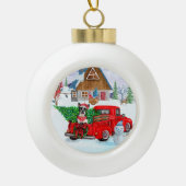 Boston Terrier dog in kerstcadeau Truck Keramische Bal Ornament (Voorkant)