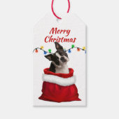 Boston Terrier Dog in Santa Bag Cadeaulabel (Voorkant)