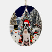 Boston Terrier Dog in Sneeuw Kerst Pet Lights Keramisch Ornament (Rechts)