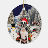 Boston Terrier Dog in Sneeuw Kerst Pet Lights Keramisch Ornament (Links)