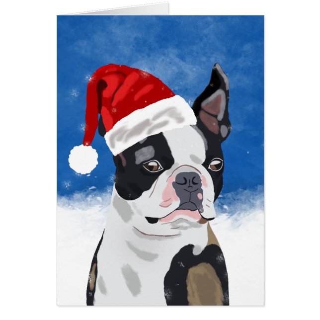 Boston Terrier Dog in Sneeuwfeest Happy Holiday (Voorkant)