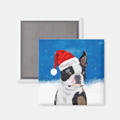 Boston Terrier Dog in Sneeuwfeest Happy Holiday Magneet (Voorkant / Achterkant)