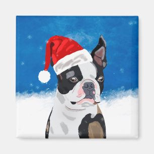 Boston Terrier Dog in Sneeuwfeest Happy Holiday Magneet