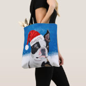 Boston Terrier Dog in Sneeuwfeest Happy Holiday Tote Bag (Dichtbij)