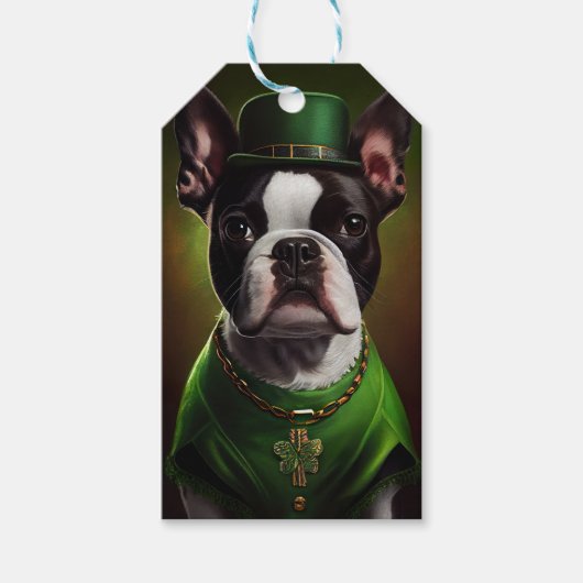 Boston Terrier dog in St. Patrick's Day Dress Cadeaulabel (Voorkant)