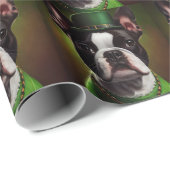Boston Terrier dog in St. Patrick's Day Dress Cadeaupapier (Rol Hoek)