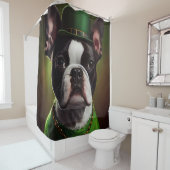 Boston Terrier dog in St. Patrick's Day Dress Douchegordijn (In situ)