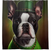 Boston Terrier dog in St. Patrick's Day Dress Douchegordijn (Voorkant)