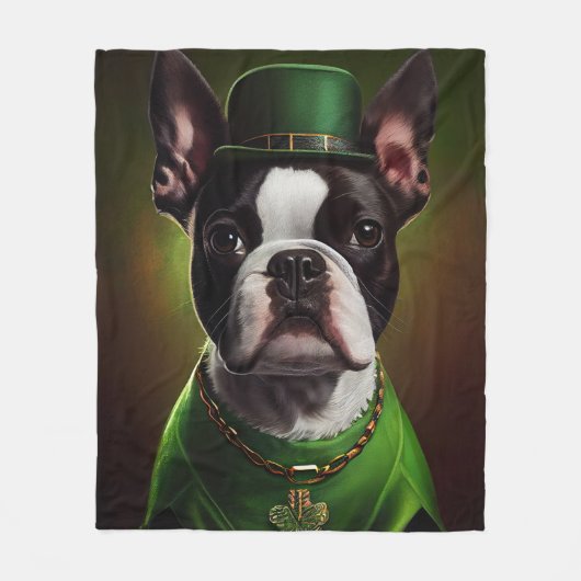Boston Terrier dog in St. Patrick's Day Dress Fleece Deken (Voorkant)