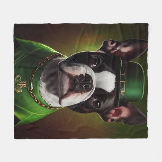 Boston Terrier dog in St. Patrick's Day Dress Fleece Deken (Voorkant (Horizontaal))