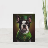 Boston Terrier dog in St. Patrick's Day Dress Kaart (Voorkant)