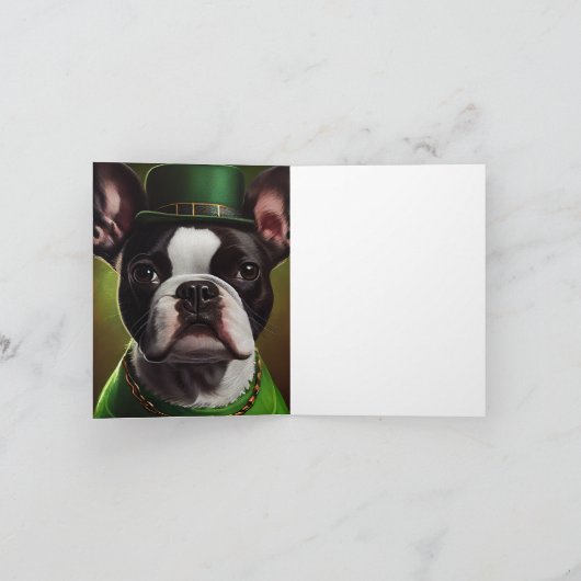 Boston Terrier dog in St. Patrick's Day Dress Kaart (Binnen)