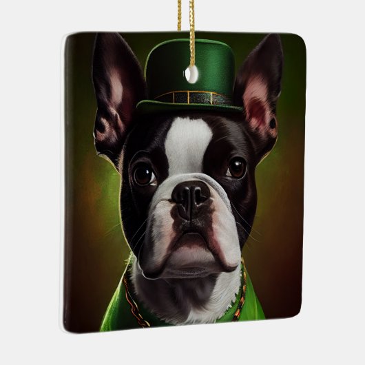 Boston Terrier dog in St. Patrick's Day Dress Keramisch Ornament (Rechts)