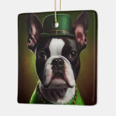Boston Terrier dog in St. Patrick's Day Dress Keramisch Ornament (Links)