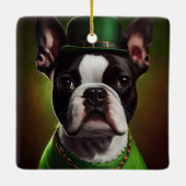 Boston Terrier dog in St. Patrick's Day Dress Keramisch Ornament (Achterkant)