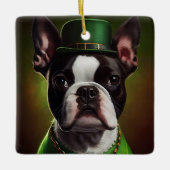Boston Terrier dog in St. Patrick's Day Dress Keramisch Ornament (Voorkant)
